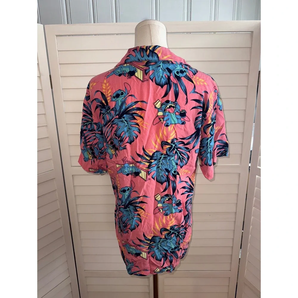 Disney Stitch Hawaiian Shirt Mens Pink Aloha Tropical Button Up Size Small - Picture 5 of 7